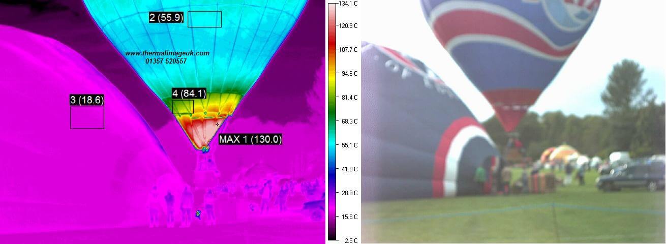 Image showing heat of a hot air balloon using thermal imaging